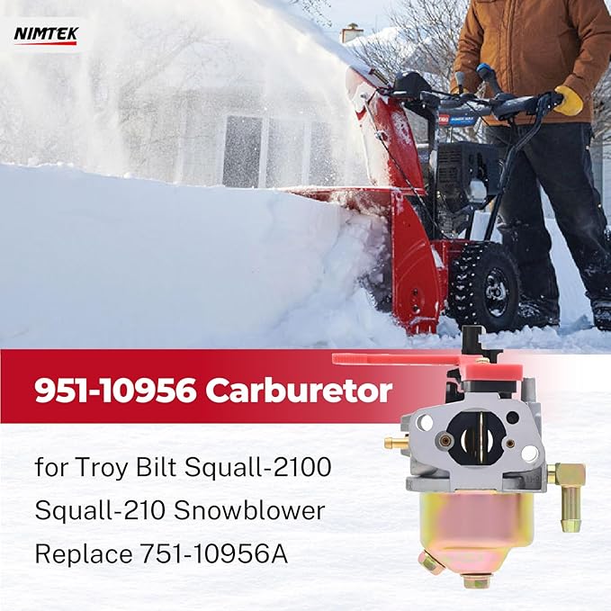 751-10956 951-10956 Carburetor for Troy Bilt Squall-2100 Squall-210 Snowblower Replace MTD Club Cadet 751-10956A 951-10956A Huayi 161SA 161S Engine with Primer Bulb