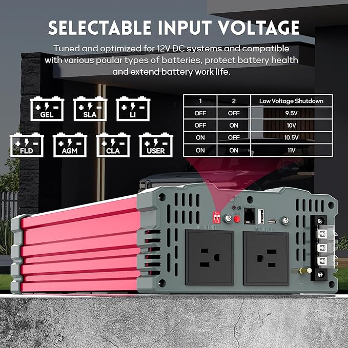 3500 Watt Pure Sine Wave Power Inverter 12V DC to 110V 120V Converter for Home, RV and Off-Grid Solar Systems with Type-C Port, 2 AC Outlets, Dual USB Ports, Remote Control with LCD Screen