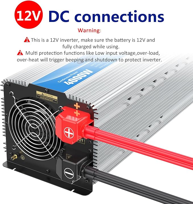 GIANDEL 4000W Pure Sine Wave Power Inverter ETL UL 458 STD Listed converts DC12V to AC120V with 40amps Hardwire Terminal Block 4 AC Outlets and 30ft Wired Remote Control