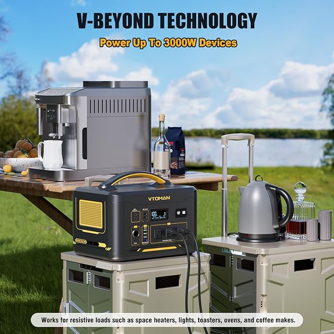 VTOMAN Jump1500X Portable Power Station, 828Wh LiFePO4 Battery Solar Generator with Jump Start, 1500W AC Outlet, 100W PD Type-C, Large Capacity Expandable to 2376Wh for Camping, RV Travel, Home Backup