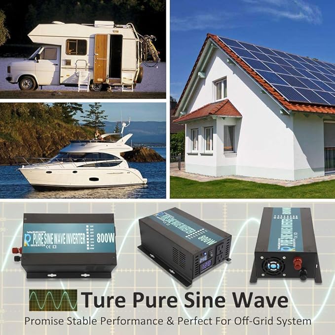 WZRELB 800W 12V 120V Pure Sine Wave Power Inverter DC to AC System Car Inverter
