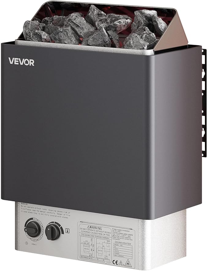 VEVOR Sauna Heater,220V Electric Sauna Stove, Steam Bath Sauna Heate 3h Timer and Adjustable Temp for Max. 176-318 Cubic Feet, Home Hotel Spa Shower Use (6KW) FCC Certification