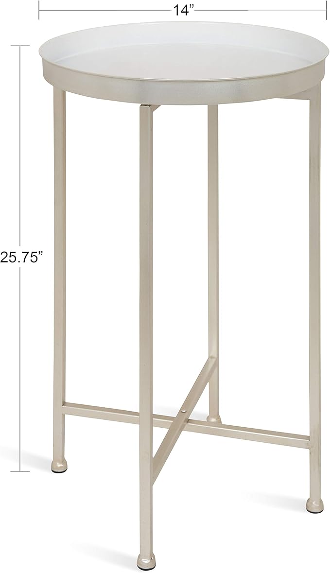 Kate and Laurel Celia Round Metal Foldable Tray Accent Table, White with Silver Base