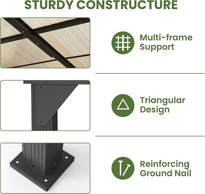 10 * 20FT Pergola,Outdoor Gazebo,Hardtop Lean to Gazebo,Wall Mounted Pergola,Pergolas Gazebos Clearance,Aluminum Frame Pergola,UV Resistant Patio Roof,Patio Awnings for Porch,Lawn,Backyard