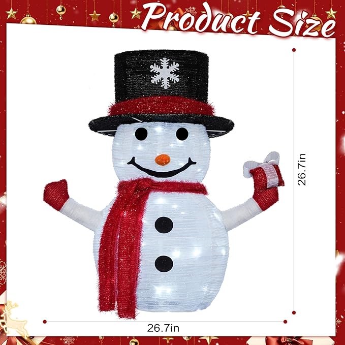 Christmas Standing Light-Up Snowman Decoration Features a Santa hat and Gift Box, Battery Operated Light-Up Christmas Decorations for porches, lawns, Yards, Indoor and Outdoor (2.75 Ft)