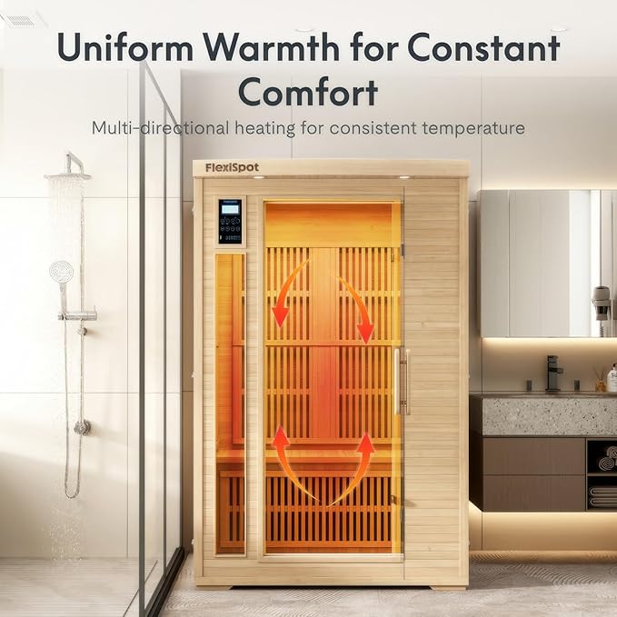 FLEXISPOT Far Infrared Sauna Room for one Person, Canadian Hemlock Wood