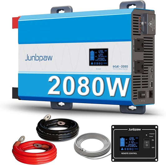 2080W Pure Sine Wave Power Inverter - 30dB Ultra Quiet, 6000W Surge, Game-Changing Design | 12V to 120V AC Converter for Home, RV, Camping, Off-Grid & Outdoor Adventures