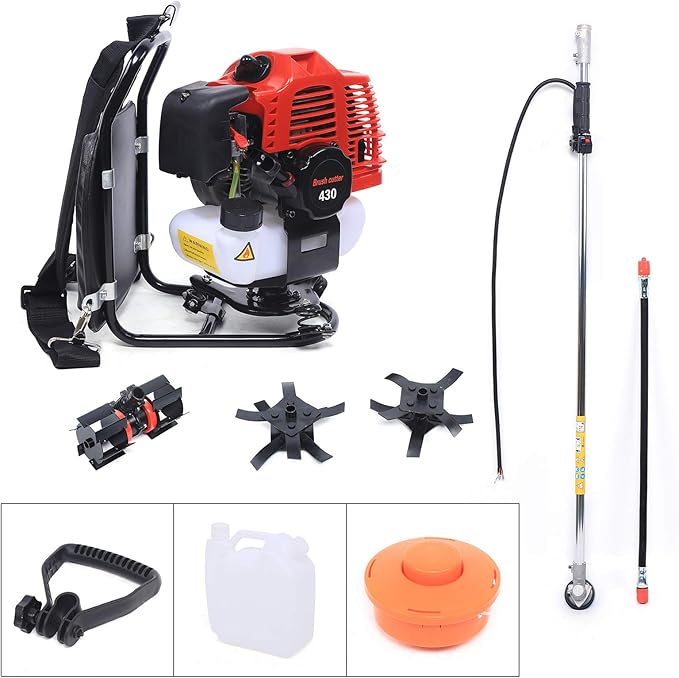 43CC Lawnmower 2-Stroke Air-Cooled Single Cylinder Lawn Mower Grass Catcher Tool Reel Mower Gas Powered Lawn Scarifier Sweeper for Garden Yard Park, 1E40F-5 Engine, TBG430
