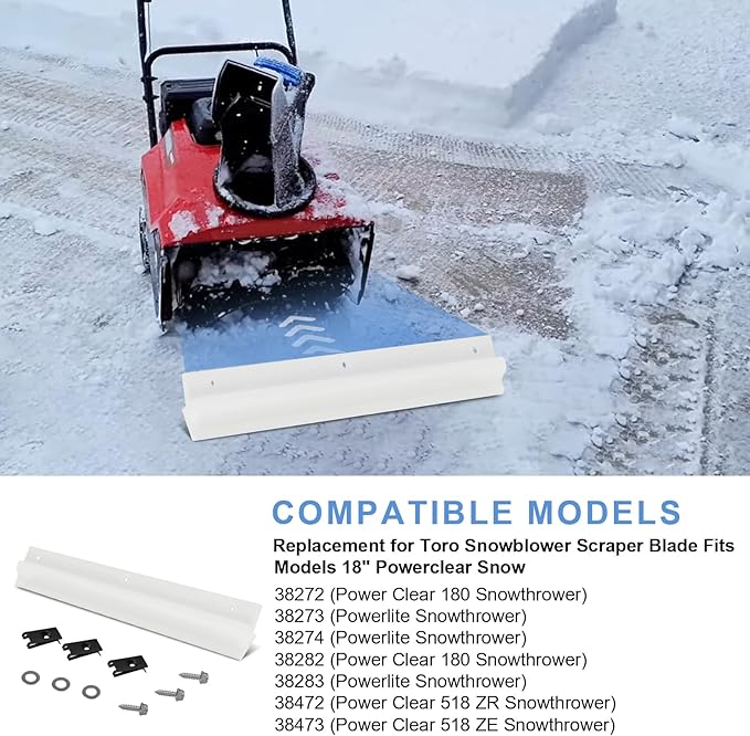 38267 Replacement Scraper Blade and Hardware Kit Fits for Toro 18" Power Clear Single Stage Snowthrowers, fit 1 x 117-7717 Spare Scraper, Help Optimum Performance for Toro Power Clear 18" Snow thrower