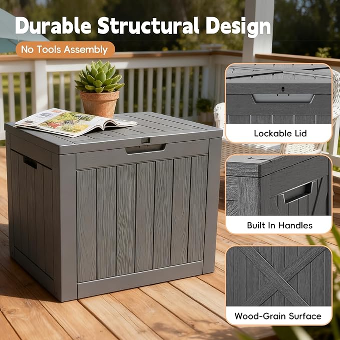 Outdoor Storage Box, 35 Gallon Deck Box Waterproof, Resin Patio Storage Bin for Package Delivery, Patio Furniture Cushion, Garden Tools, Pool Accessories, Weatherproof, Black