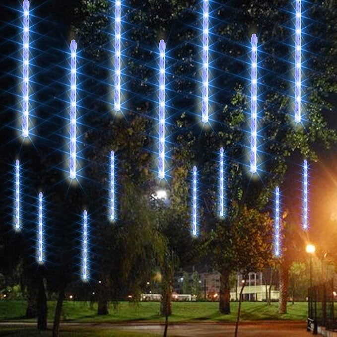 Dazzle Bright 1728 LED Christmas Light, Meteor Shower Rain Lights 11.8 Inch 48 Tubes, Waterproof Plug in Falling Rain Lights Decorations for Xmas Tree Yard Party (Blue)