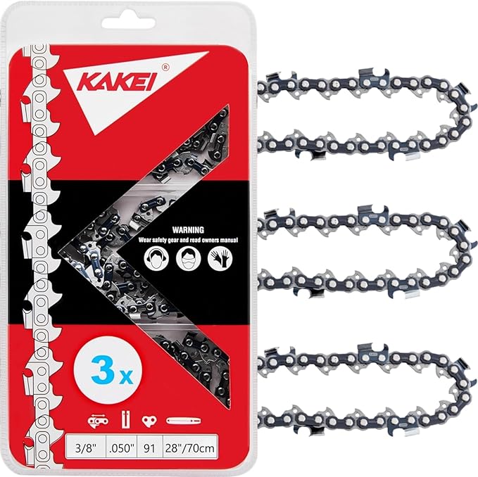 KAKEI Skiptooth 28 Inch Chainsaw Chain 3/8" Pitch .050" Gauge 91 Drive Links- 36760050091, 33RSF 91 Fits Stihl MS660, MS440, MS391 and More - 72EXJ091G (3 Chains) - Full Chisel