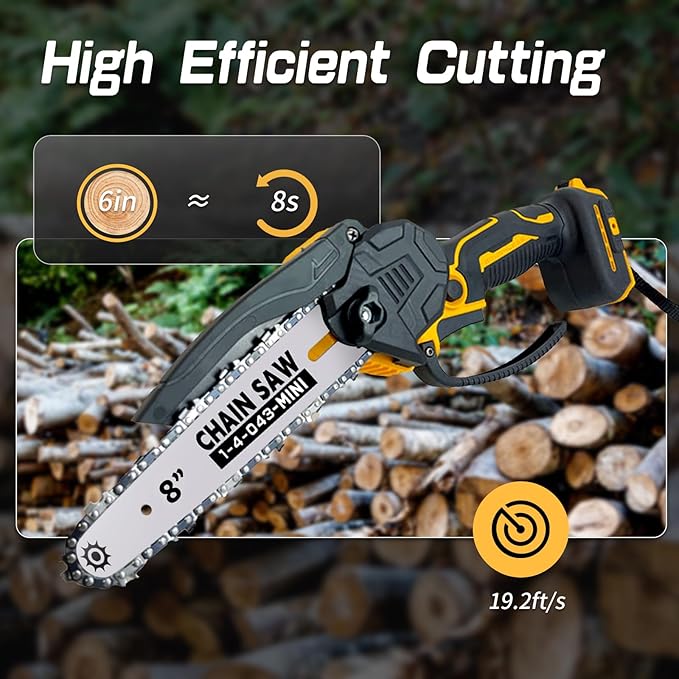 Cordless Mini Chainsaw 8 inch for Dewalt Battery 20v Max, Auto-Oiler, Hand Held Chain Saw Battery Powered for Wood Cutting, Brushless Battery Tree Saw for Tree Trimming/Pruning(Tool Only)