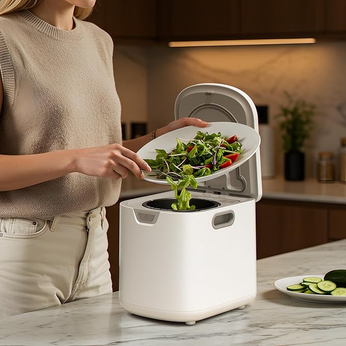 Compost Bin for Kitchen - 4L Countertop Composter with Odorless Auto-Cleaning, Turns Food Waste to Fertilizer in 5 Hours, for Indoor Home Use