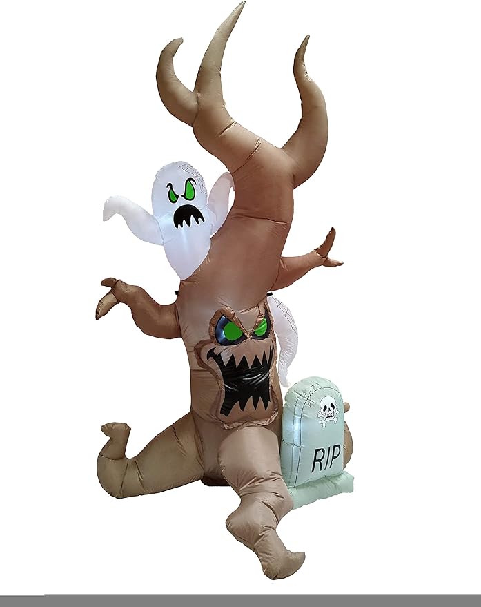 8 Foot Tall Halloween Inflatable Grave Scene with Ghost, Dead Tree Monster and Tombstone Party LED Lights Decor Outdoor Indoor Holiday Decorations, Blow up Lighted Yard Lawn Decor Home Family Outside