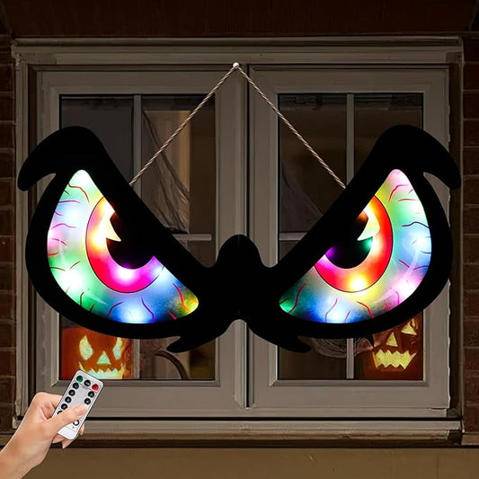Halloween Decorations Spooky Eyes Lights - 21 Inch Large Wooden Window Eye Lights with 8 Color Modes for Halloween Decor Indoor Home,Wall,Window,Trees (Style - B)
