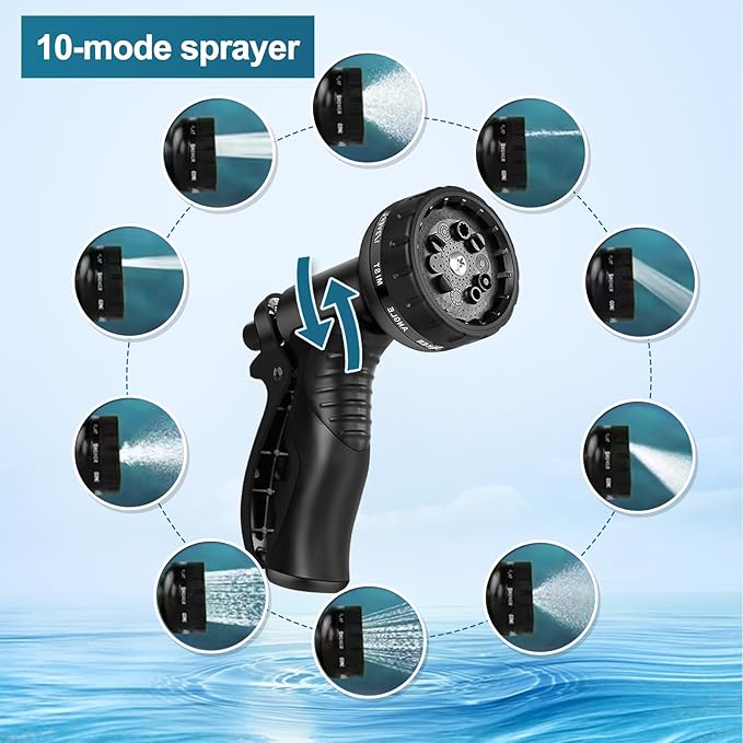 Stainless Steel Garden Hose 100ft Heavy Duty Metal Water Hoses with 10 Function Water Hose Nozzles for Yard Outdoor