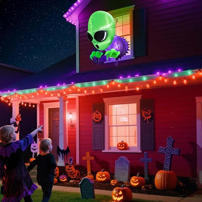 TURNMEON 4 Ft Halloween Inflatables Outdoor Decorations Alien Broke Out from Window with Built-in LED Blow Up Inflatable for Scary Halloween Decoration Party Home Indoor Outside Yard Garden Lawn Decor