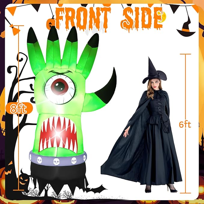 8FT Green Palm, Halloween Outdoor Inflatable Decoration, Contains LED Lights, Suitable for Outdoor lawns, Gardens, terraces and Halloween Parties