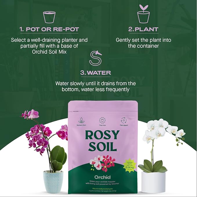 Rosy Soil Orchid Soil Potting Mix - Superior Aeration & Drainage for Orchids - Peat-Free, Microbially Active Biochar Powered Soil for Orchid Plants - Ideal for Indoor Gardening - 4 Quarts