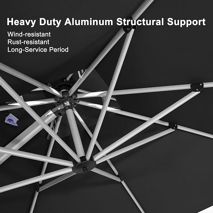 PURPLE LEAF 10 Feet Patio Umbrella Outdoor Round Umbrella Large Cantilever Umbrella Windproof Offset Heavy Duty Sun for Garden Deck Pool Patio, Black