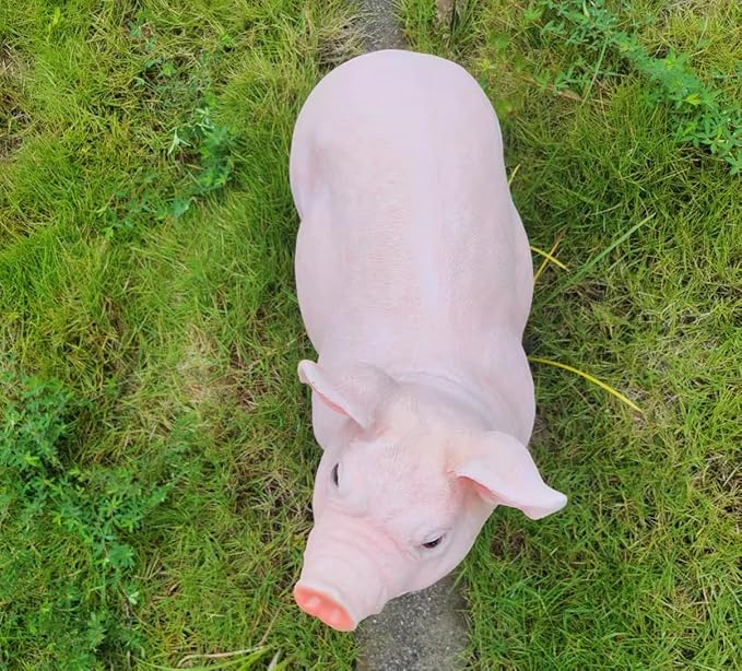 HOUDE Cute Pig Statues, 20.08 inches Long, decorates Outdoor Art Gardens, courtyards, lawns, and Indoor Public Spaces Such as Living Rooms and Balconies. (Pink)
