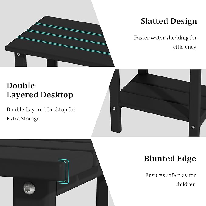 OTSUN Weather Resistant Outdoor Side Tables Set of 2, Adirondack HDPE Small Outdoor Table, 2-Tier Small Patio Tables for Outside or Indoor, Black