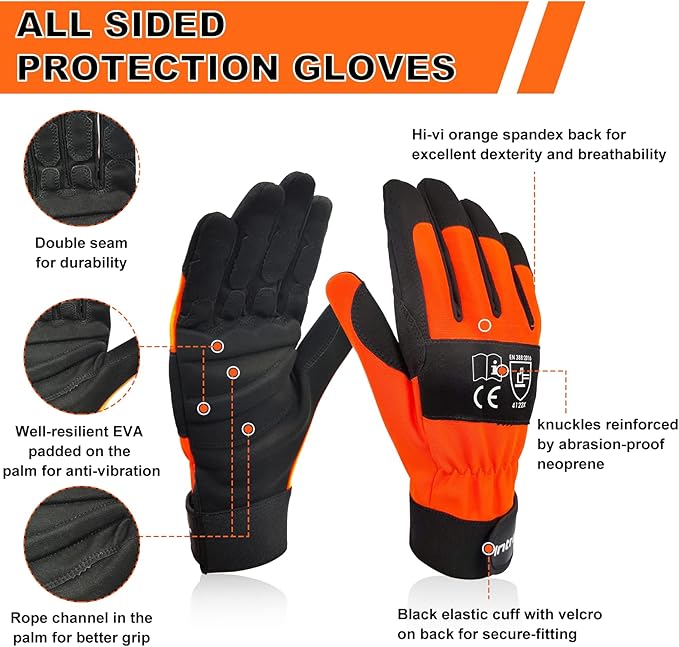 Chainsaw Gloves Saw Protection on Left Hand Back,EN ISO 11393-4,Cut-resistance Gloves Cow leather Palm