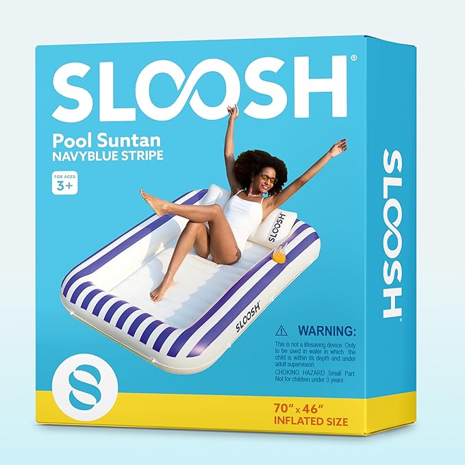 SLOOSH Inflatable Tanning Pool Lounger Float, 70" x 46" Pool Floats Adult with Pillow, 4 in 1 Suntan Tub Raft Floatie,Sunbathing Bed Lounge for Water Blow Up Ball Pit Party Gifts