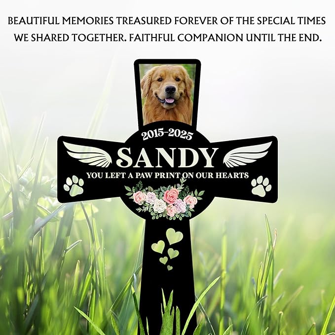 Pet Grave Marker Dog – Custom Dog Tombstones for Graves Outdoor with Name and Date, Dogs Memorial Cross for Graveyard or Garden, Weatherproof Pet Tombstone for Dogs