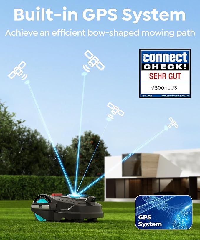 M800Plus Cordless Robot Lawn Mower with GPS + 3D Visual Navigation, Bow-Shaped Path Mowing, APP Control, 4.0Ah Automatic Robotic Lawnmower for 1/5 Acre, Obstacle Avoidance, Height Adjustment