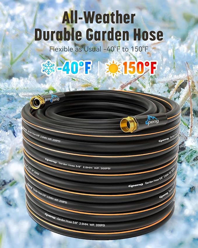 Heavy Duty Garden Hose, 25ft x 5/8" Water Hose, Flexible Hybrid Hose with 10-Pattern Spray Nozzle, Swivel Handle, Male to Female Fittings, Burst 600 PSI