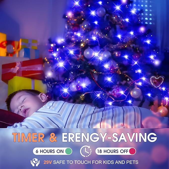 KNONEW 600FT 1500 LED Christmas String Lights Outdoor 8 Lighting Modes & Timer Dimmable Fairy Light Plug in Waterproof for Xmas Roof Yard Tree Wedding Party Holiday Decorations (Blue)