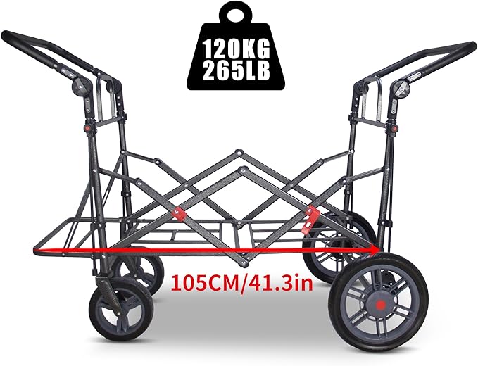 Foldable Wagon with Canopy - Collapsible Utility Cart with 2 Seats & Belts, Adjustable Handle, Expandable Front for Camping, Picnic, Shopping (Beige)