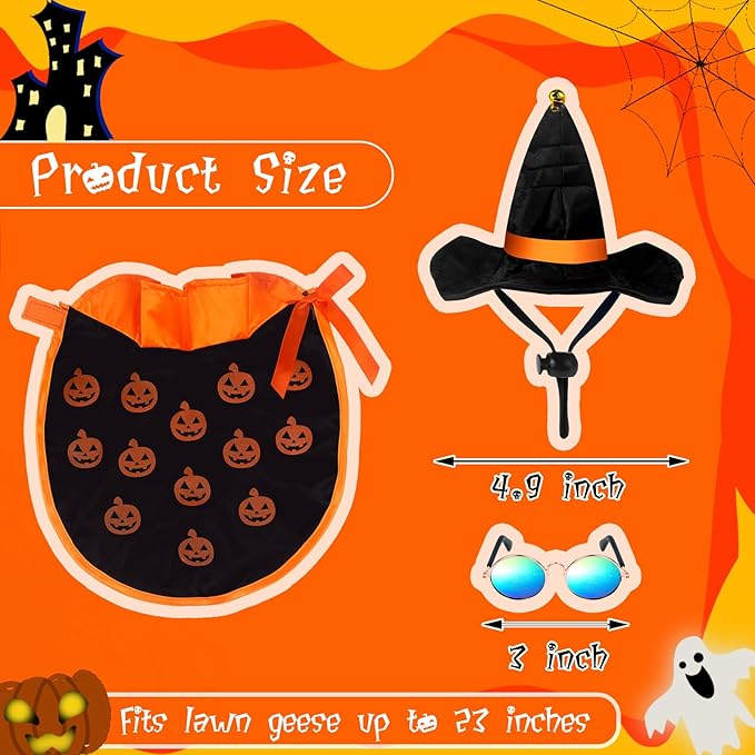 Halloween Goose Outfit and Fall Porch Goose Outfits with Hat & Sunglasses, Cement Plastic Goose Clothes Halloween Costume for 23" Geese Outdoor Patio Yard Lawn Duck Party