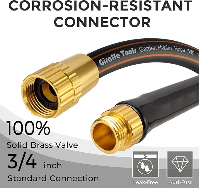 Giraffe Tools Hybrid Garden Hose 5/8 in. x 50 ft. Heavy Duty, Lightweight, Flexible, Durable Water Hose with Sleeves, No-kink, Leak-proof Gardening Hose with Male to Female Fittings