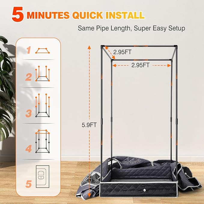 Portable Sauna for Home, Large 3L Steamer Max 140℉ Full Body Steam Sauna Tent with Remote Control, 9 Levels 7-Min Quick Heat Folding Chair Waterproof Mat, 5.9 * 2.92 * 2.95 ft (Black)