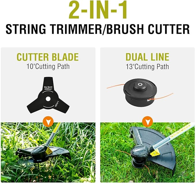 PowerSmart 40V 13" Cordless String Trimmer, 2-in-1 Battery Powered Weed Wacker Eater, 4.0AH Battery and Charger Included