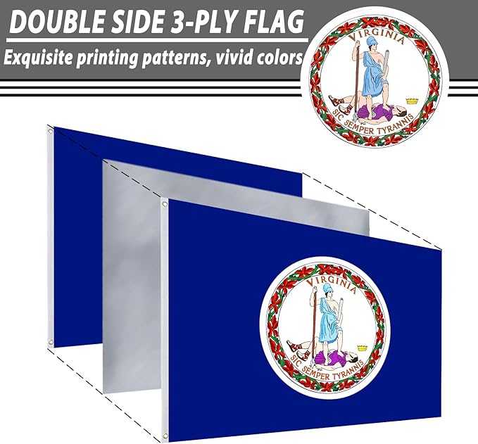 FLAGWIN Virginia Flag 3x5 FT - 3 Ply Double Sided Polyester Virginia State Flag with Brass Grommets - Vivid Color and Fade Proof State of Virginia Flags 3x5 Outdoor