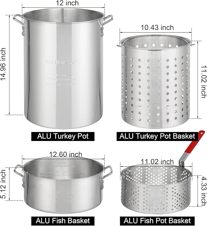Outvita 30 Qt Turkey Deep Fryer & 10QT Fish Fryer Kit w/Baskets,Aluminum Fish & Seafood Boiler Steamer with 54,000 BTU Propane Gas Burner Stand Injector Thermometer Hose, Ideal for Outdoor Fry