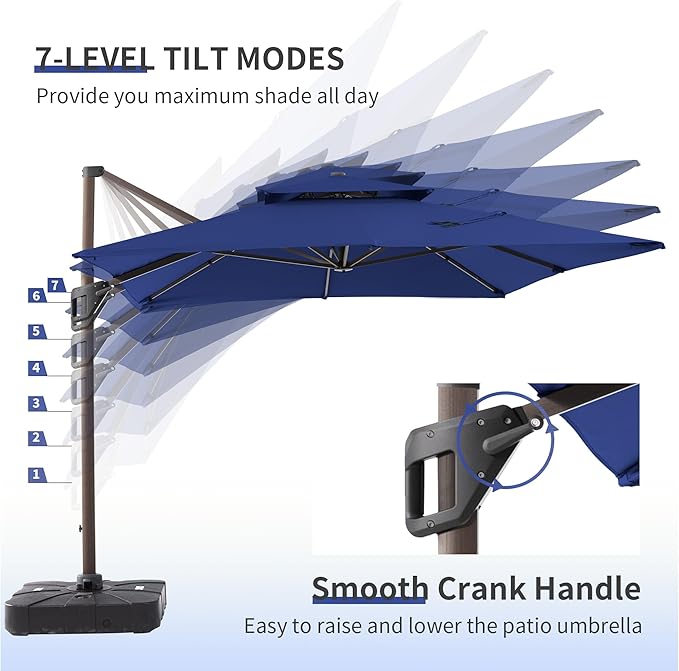 JZAC & QZYD 10 X 13 FT Cantilever Patio Umbrella with Base Included Outdoor Large Offset Double Top Heavy Duty Rectangle Umbrellas with 360° Rotation for Deck Backyard Garden, Navy