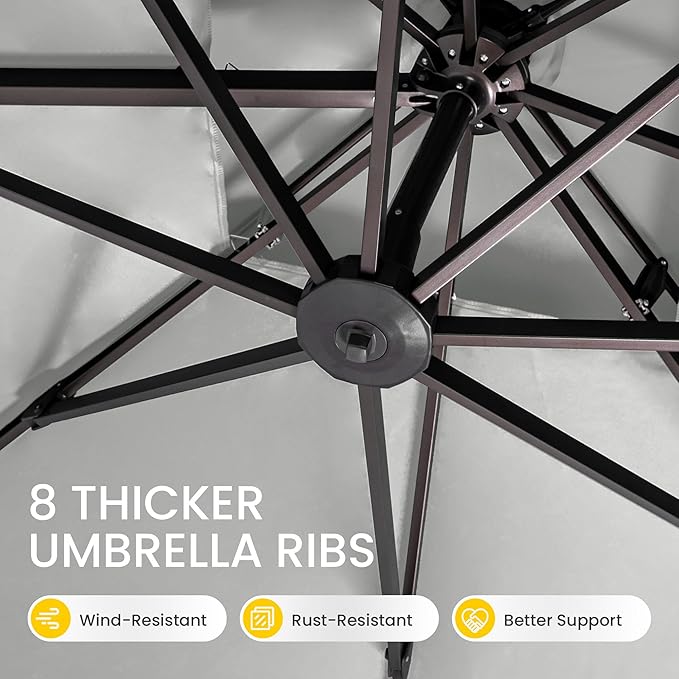 10x10 FT Cantilever Patio Umbrella with Base Included Double Top Outdoor Square Large Heavy Duty Aluminum Offset Umbrellas with 7 Level Tilt 360-degree Rotation for Pool Garden Deck,Fog Grey