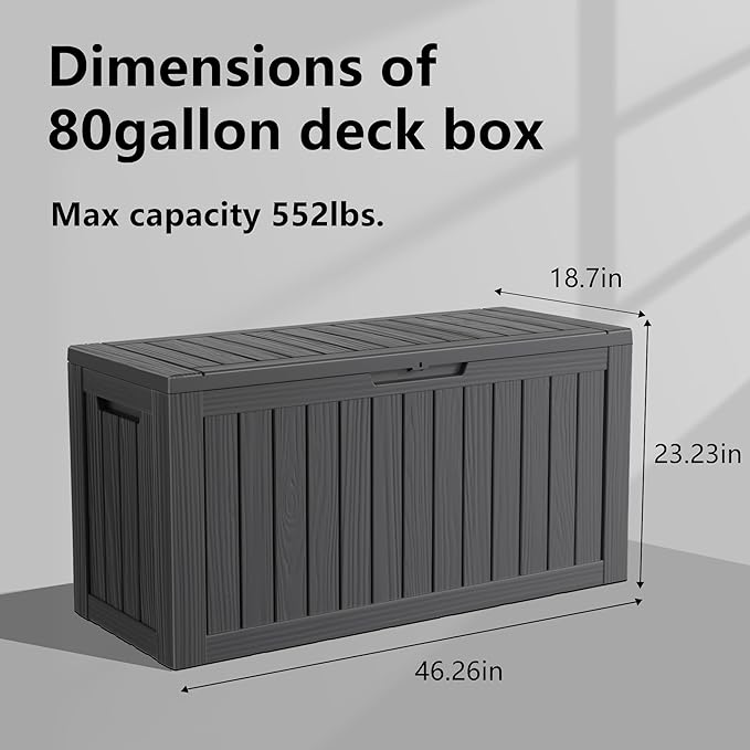 EasyUp 80 Gallon Resin Deck Box Storage Outdoor Waterproof Boxes Lockable UV Resistant Container for Patio Furniture Cushions Pool Supplies Garden Tool, Equipment Outside Storage Delivery