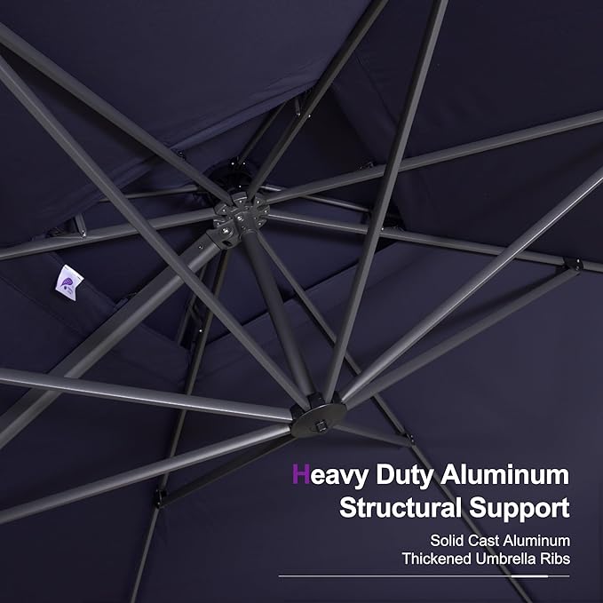 PURPLE LEAF 12ft Patio Umbrella with Base Large Outdoor Square Umbrella Deluxe Hanging Double Top Cantilever Offset Market Umbrella Windproof Garden Umbrella Navy