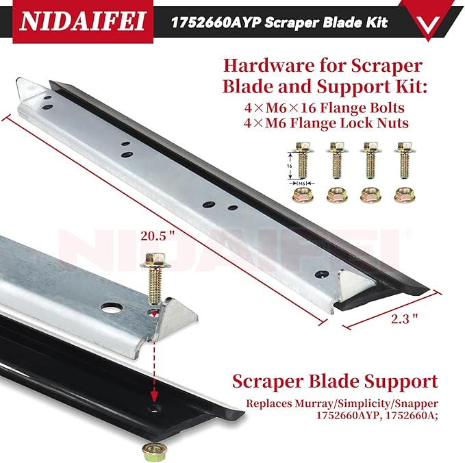 1687806 Snow Blower Auger Paddles Kit with 1752660AYP Scraper Replaces Snapper 1687489 1687489YP 1687628YP 1739727 1752606 1752606YP for Murray SS822E 7522ES 1022E 22" Single Stage Snowblower
