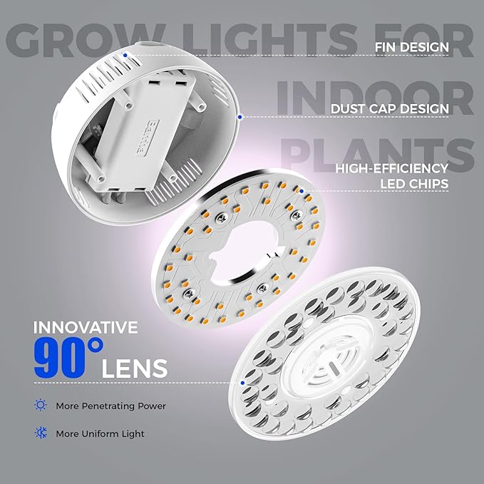 Barrina Orbgrow OG09 Puck LED Grow Light, Pinkish White 18W(2 x 9W, 270 Watt Equiv), Plant Lights for Indoor Plants Full Spectrum, Magnetic & Linkable, Small Grow lamp for Plant Shelf, 2 Packs