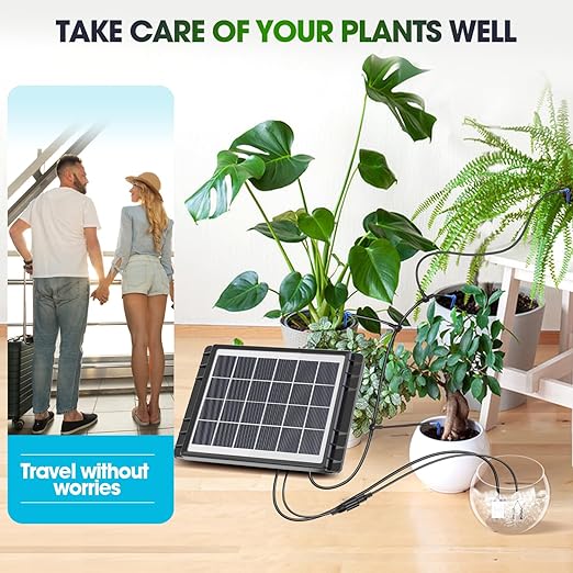Drip Irrigation System - Skycow Solar & USB Power Automatic Drip Irrigation Kit System 15 Potted Indoor Outdoor Garden Balcony Anti-Siphoning Plant Watering System (Non-Digital Screen 32FT)