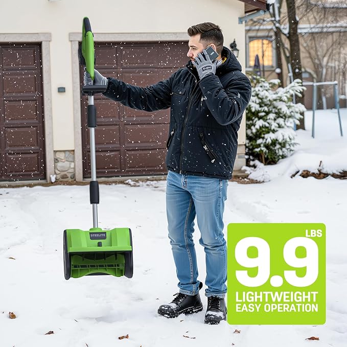 STEELITE 21V Snow Shovel and Leaf Blower Combo, 12-Inch Clearing, 20-Foot Throw, Includes 2×4.0Ah Batteries & 2 Quick Chargers, Extended Runtime (Ships in 2 Packages)