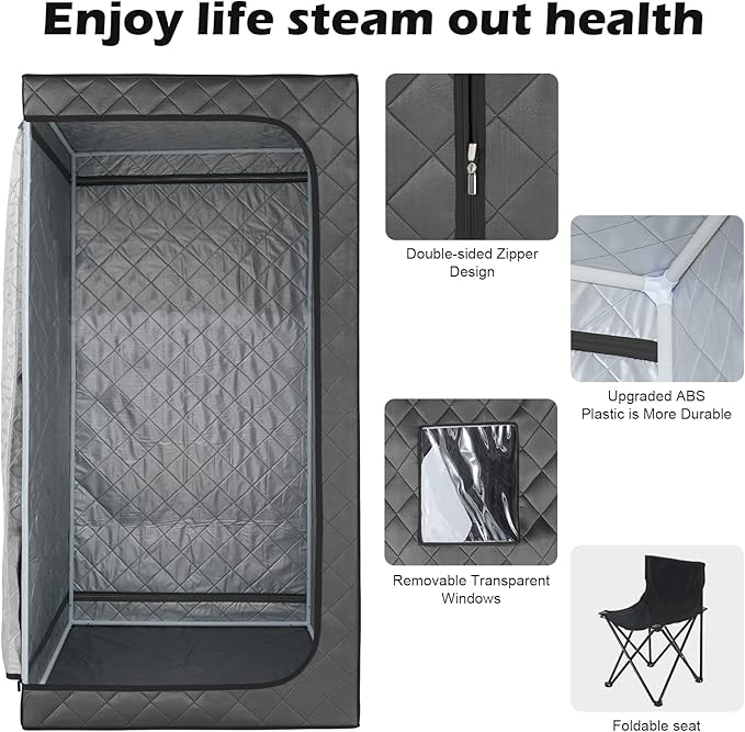 Portable Steam Sauna Box for Home, Portable Sauna for Home Spa, One Person Foldable Lightweight, Full Body Sauna Tent for Relaxation, 1600W & 4L Steamer Generator, Foldable Chair