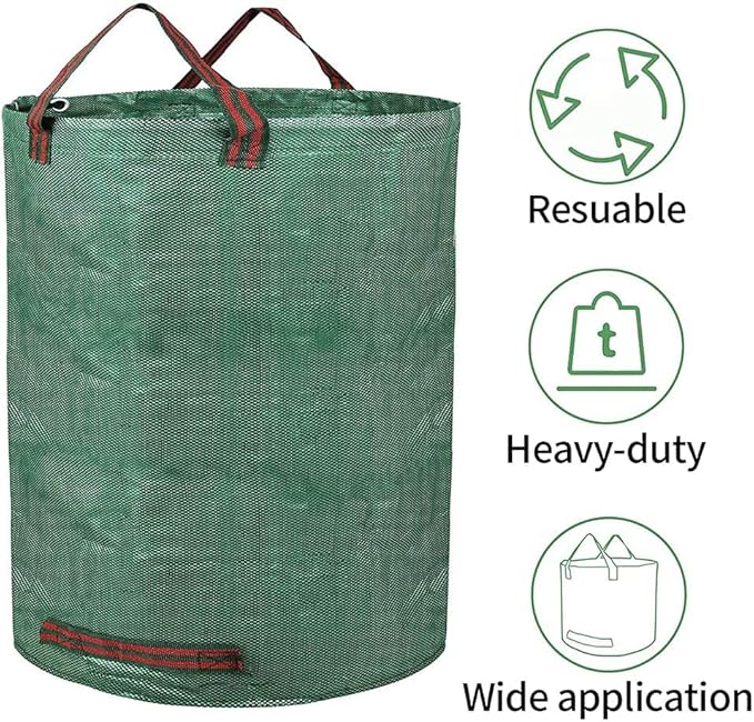 3-Pack 32 Gallon Garden Waste Bag Leaf Bags Reusable Heavy Duty Waste Bags Perfect for Garden, Lawn, Leaf/Leaves, Yard Debris Storage and Garden Accessories